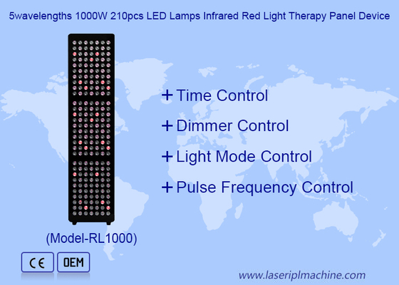 Appareil de luminothérapie à lumière rouge infrarouge à 5 longueurs d'onde, 1000W, 21 LED