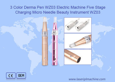 3 couleurs Derma Pen Machine électrique à cinq étapes de charge Micro-aiguille d'instrument de beauté