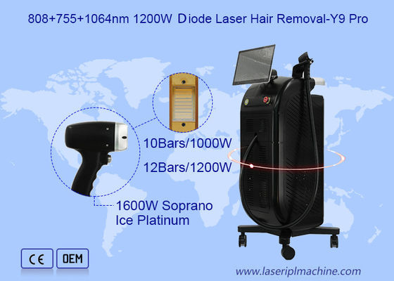 Un seul manche 3 longueur d'onde 808 755 1064nm 1200W épilation au laser à diode Y9 Pro