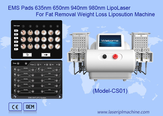 EMS Pads 635nm 650nm 940nm 980nm LipoLaser machine de liposuccion pour l' élimination de la graisse Perte de poids