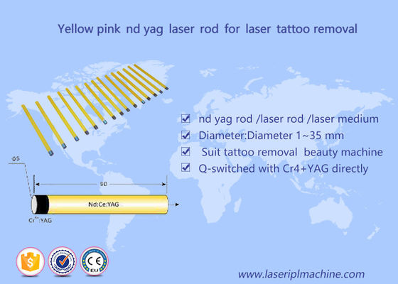 Bon prix Cristal médical 5*85mm de rose de jaune de Rod de machine de retrait de tatouage de laser de ND Yag en ligne