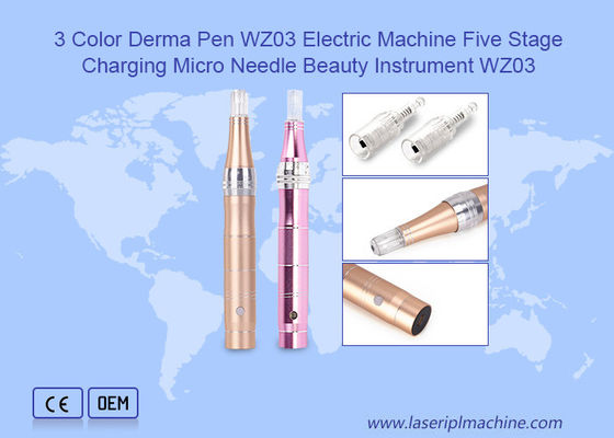 Bon prix 3 couleurs Derma Pen Machine électrique à cinq étapes de charge Micro-aiguille d'instrument de beauté en ligne